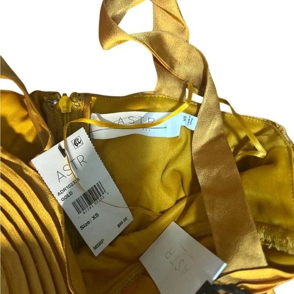 NWT ASTR The Label Pleated Bustier Midi Party Dress Gold XS Satin Slip Style - Picture 5 of 8